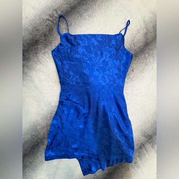 NWOT Lulus Fabulously Fun Royal Blue Satin Jacquard‎ Faux-Wrap Mini Dress Small - Picture 6 of 10